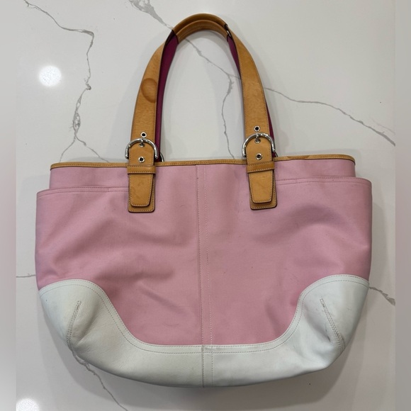 RARE Vintage Y2K Coach SoHo Hampton Canvas Leather Large Tote Shoulder Bag - Picture 2 of 5